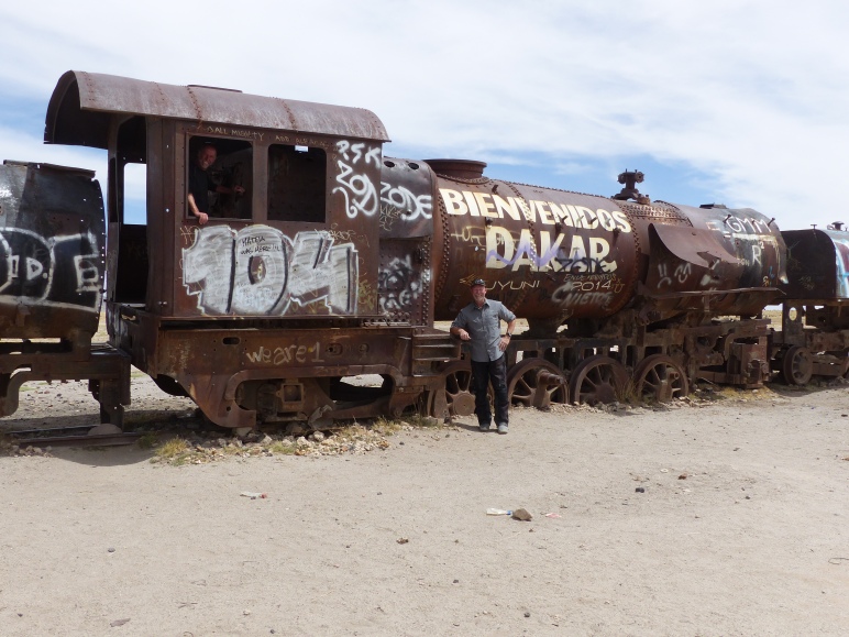 A locomotive is a sorry state, proclaming the upcoming Dakar Race.